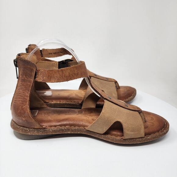 Born Timina T-strap Gladiator sandals Women 10 Tan & Natural Leather Heel Zip - Picture 8 of 13